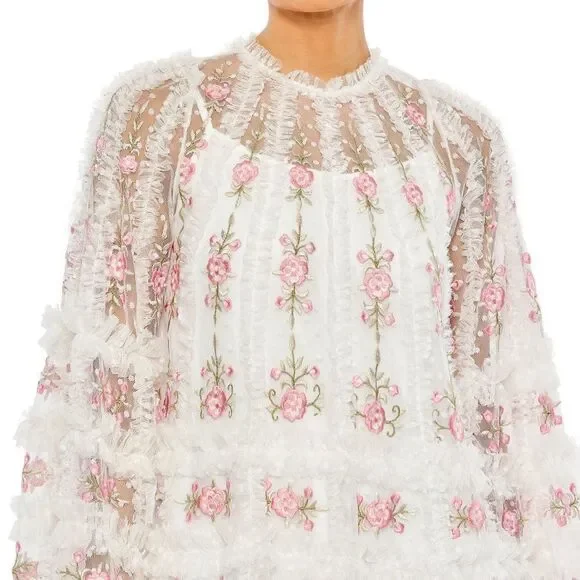 Mac Duggal 8031 Embroidered Flare Sleeve Embroidered Mini Dress - Picture 3 of 14